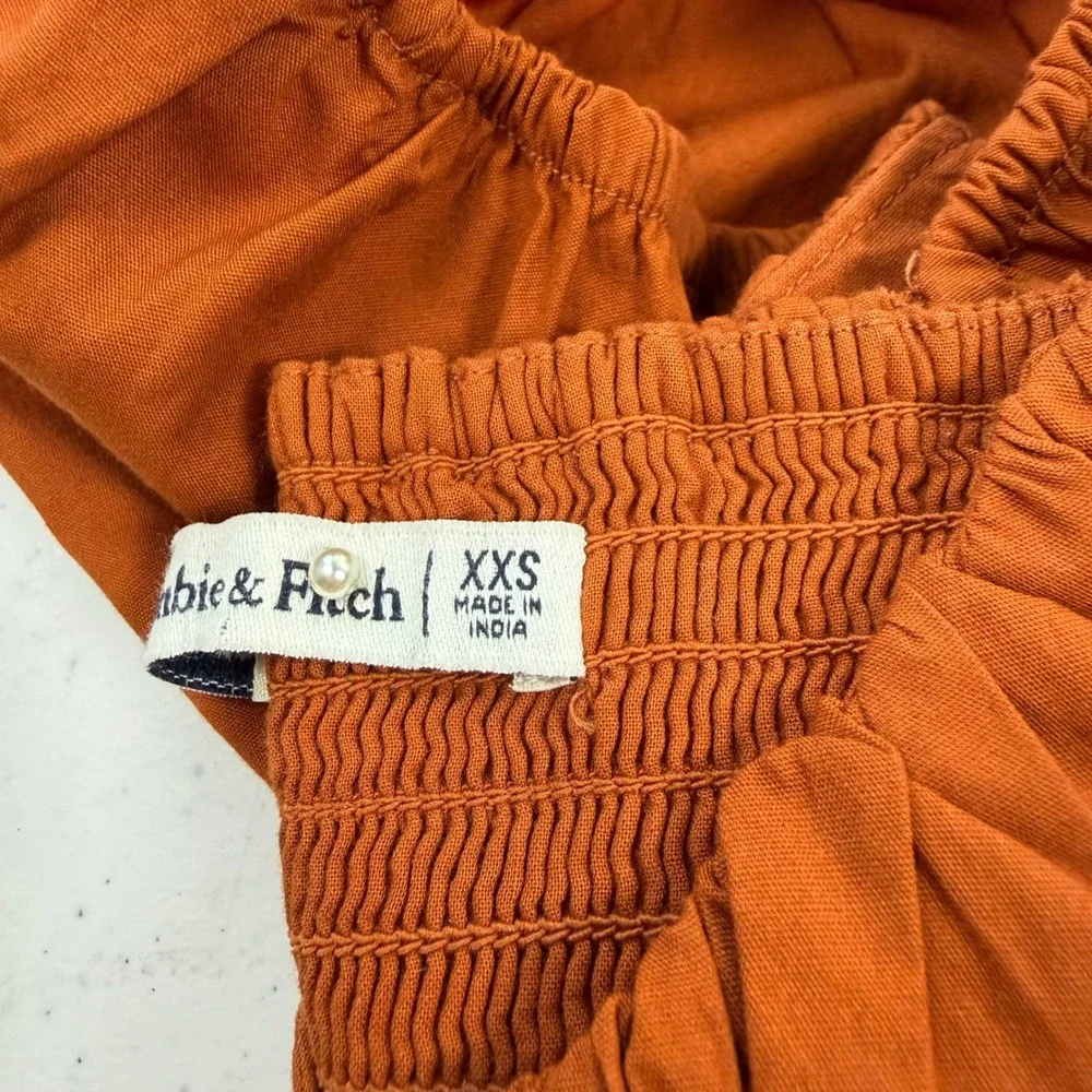 Abercrombie & Fitch Cotton Puff Sleeve Peplum Top Women XXS Rust Orange